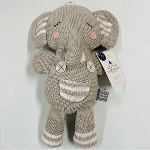 New Living Textiles Theodore Elephant Plush Stuffed Animal Cotton Knit Rattle